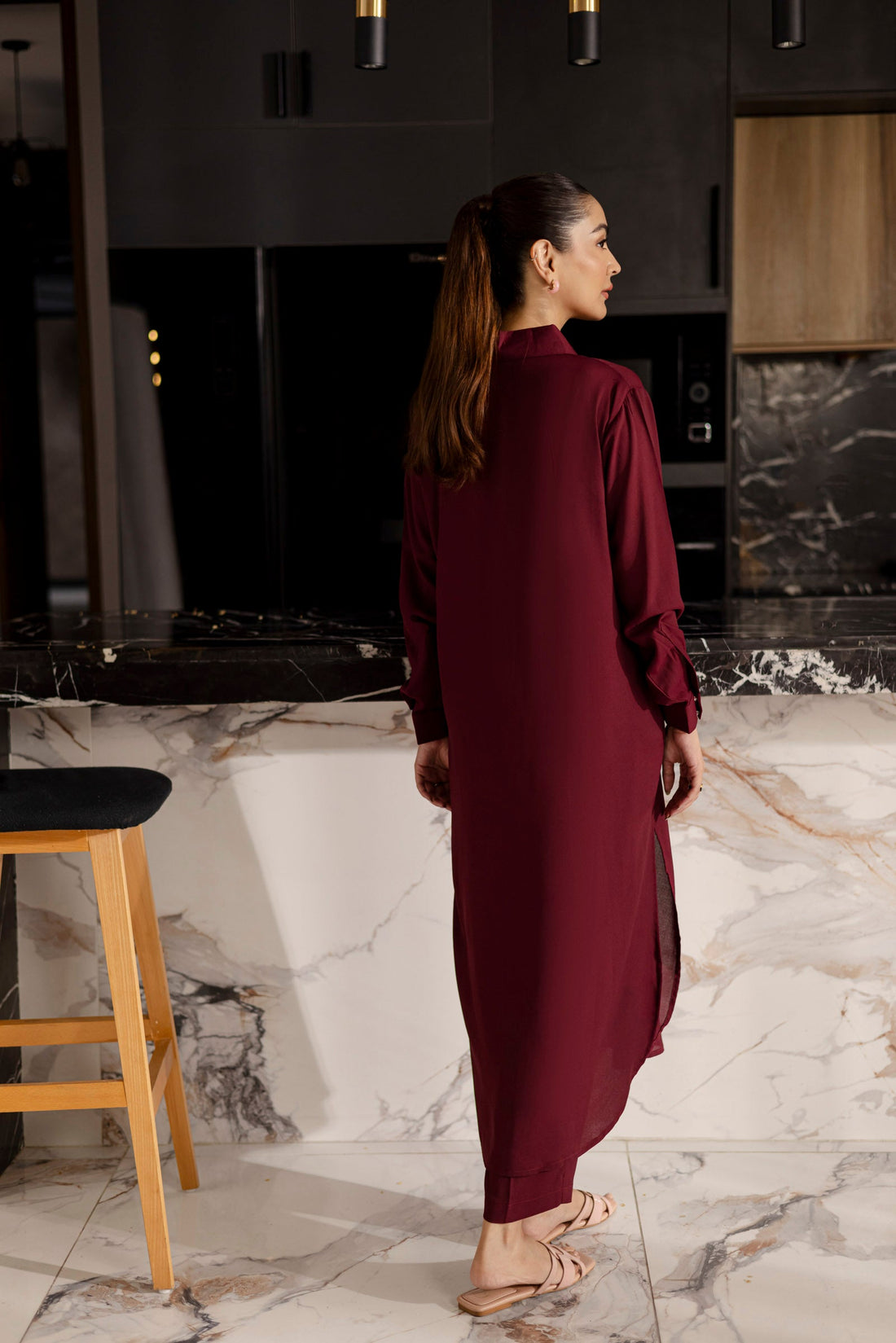 Solid 2PC Dress - SP-02 Wine