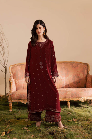 2PC Luxury Embroidered Dress- Maroon