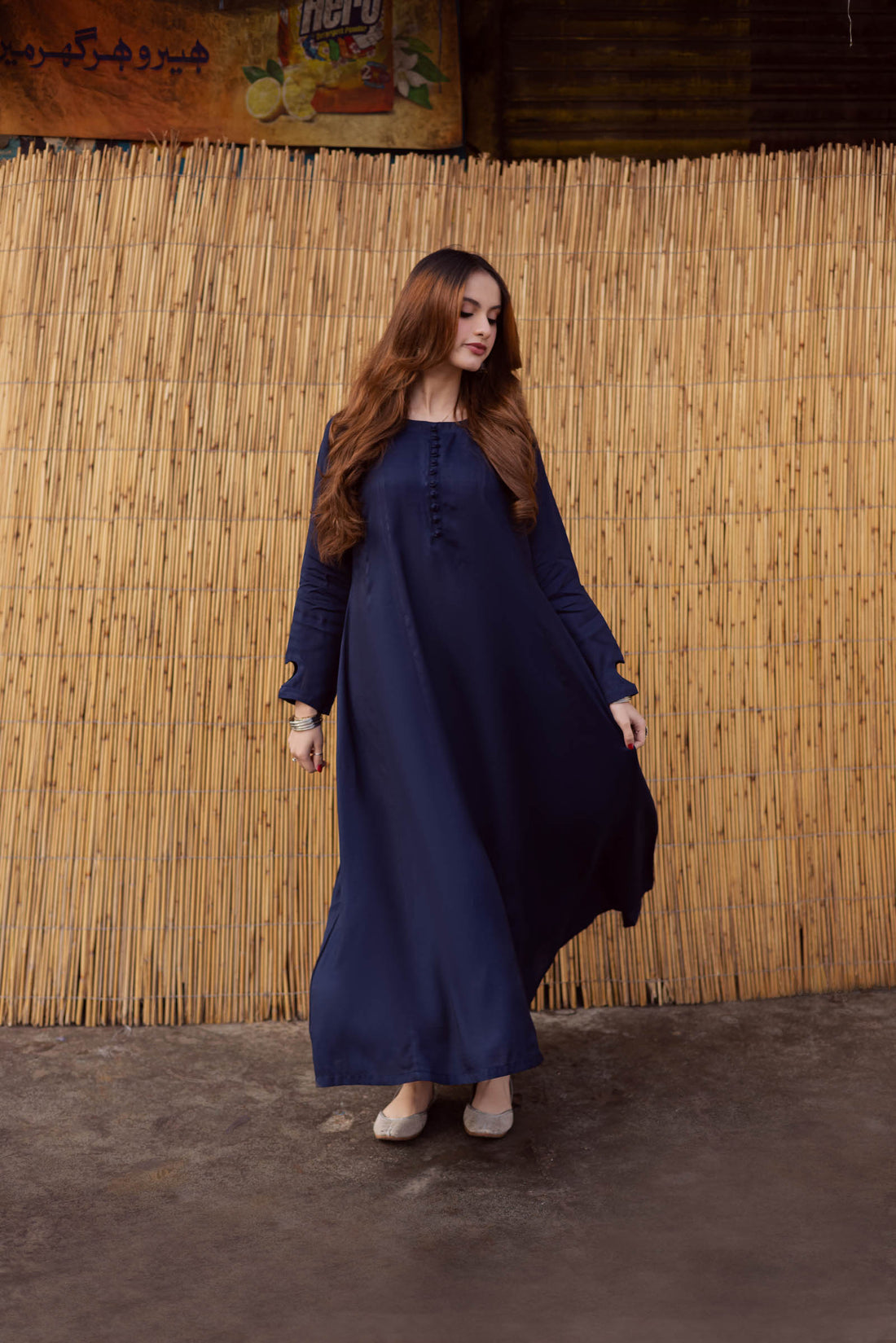 Raw Silk Frock-Navy Blue