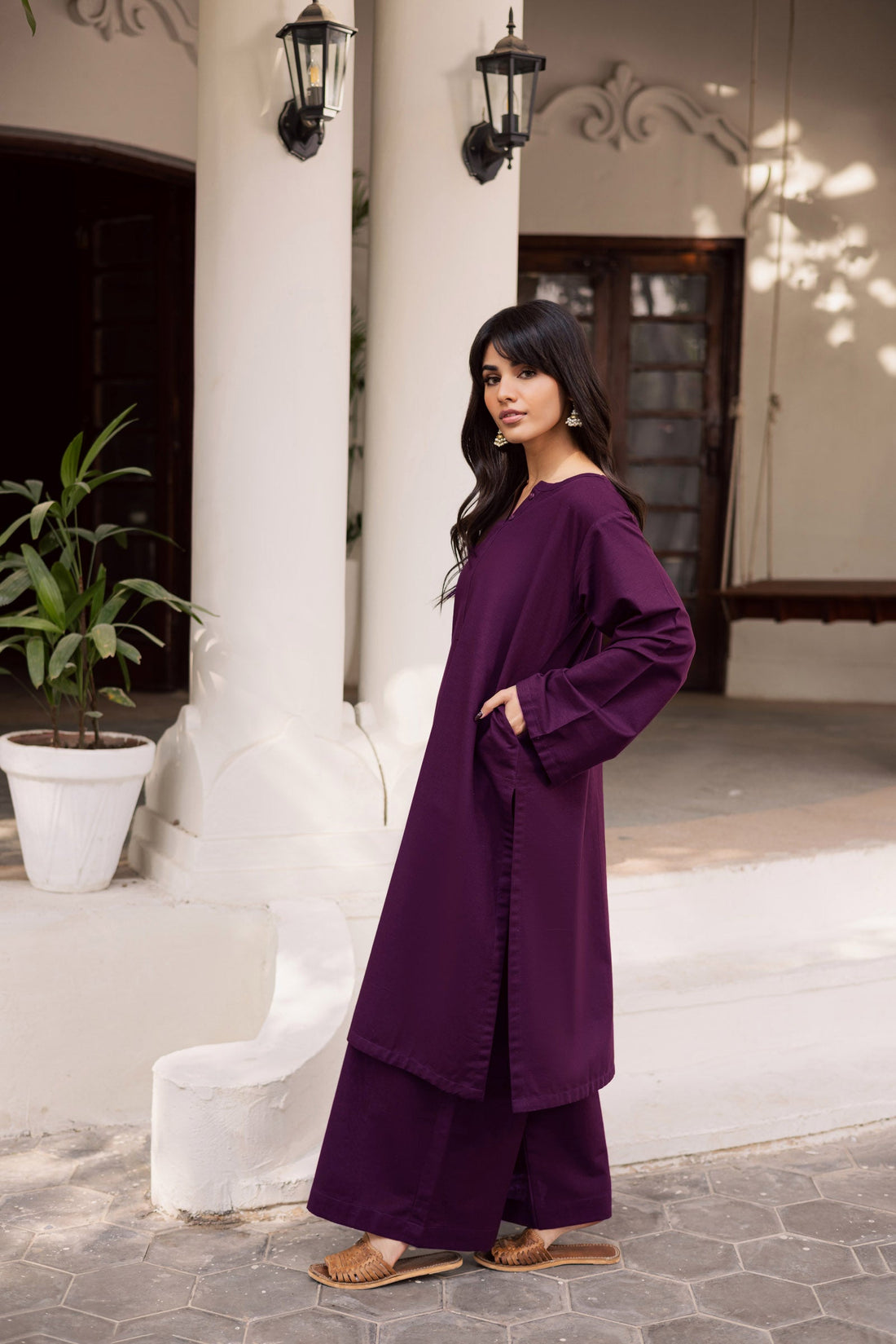2 PC Lawn Solid PSK 01 - Dark Plum