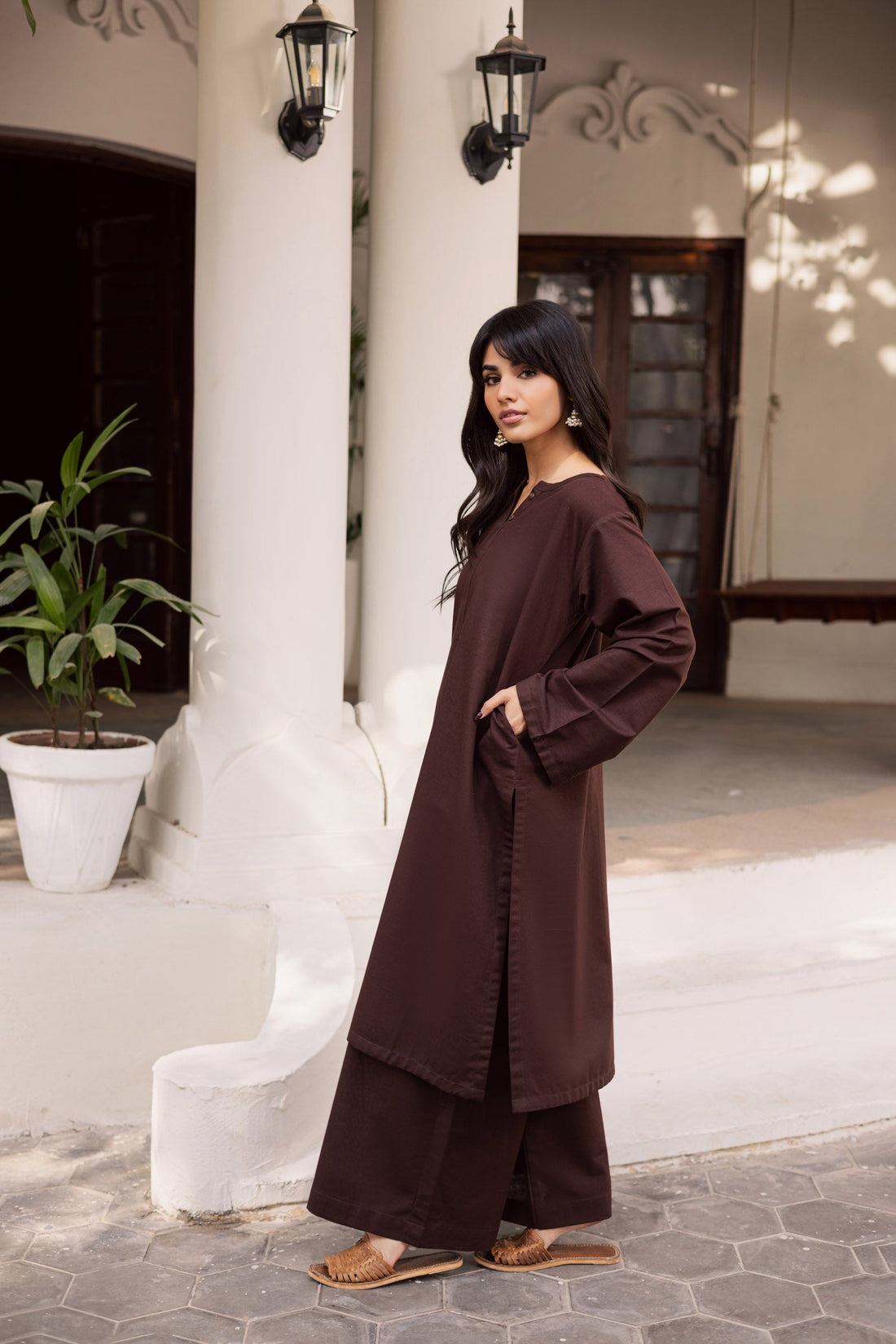 2 PC Lawn Solid PSK 01 - Dark Brown