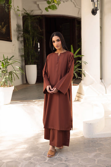 2 PC Lawn Solid PSK 01 - Chocolate Brown