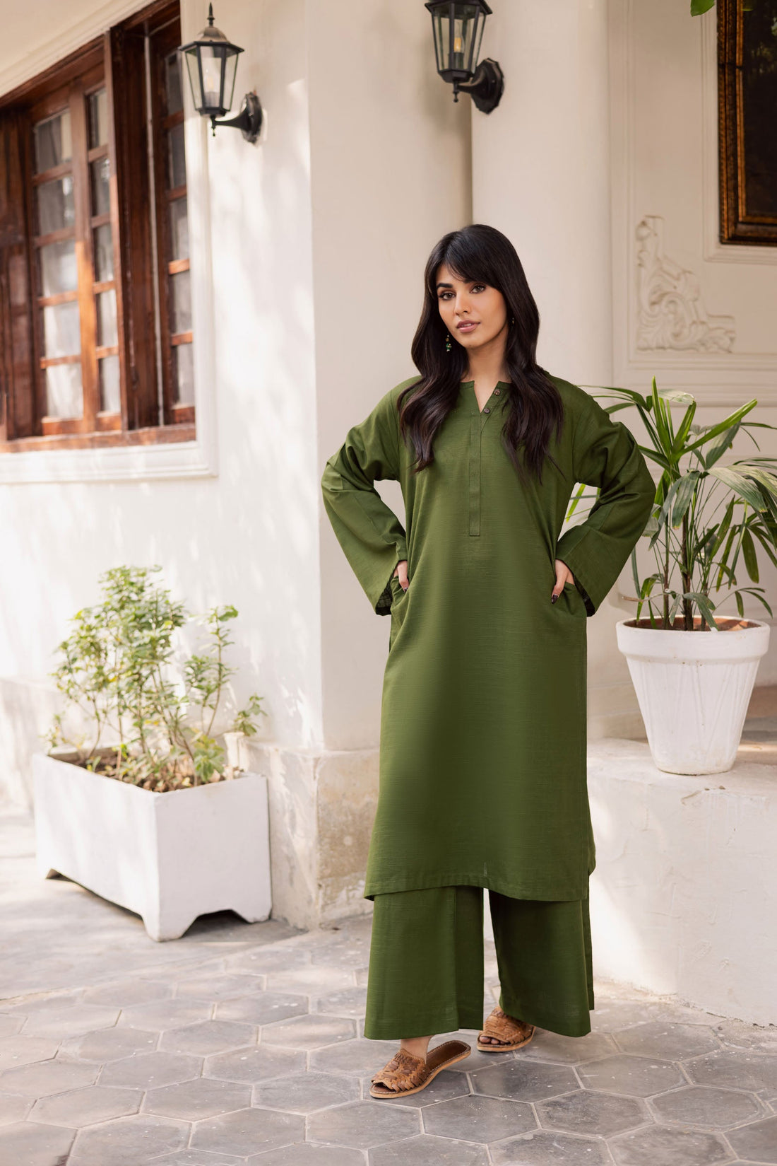 2 PC Lawn Solid PSK 01 - Olive Green
