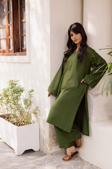 2 PC Lawn Solid PSK 01 - Olive Green