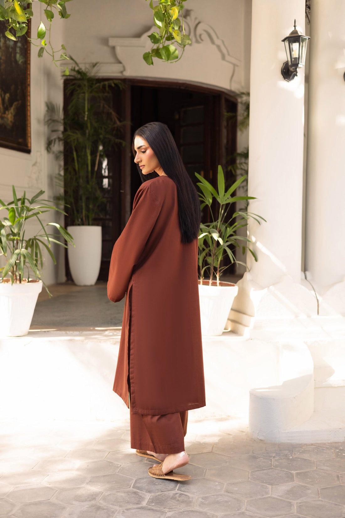 2 PC Lawn Solid PSK 01 - Chocolate Brown