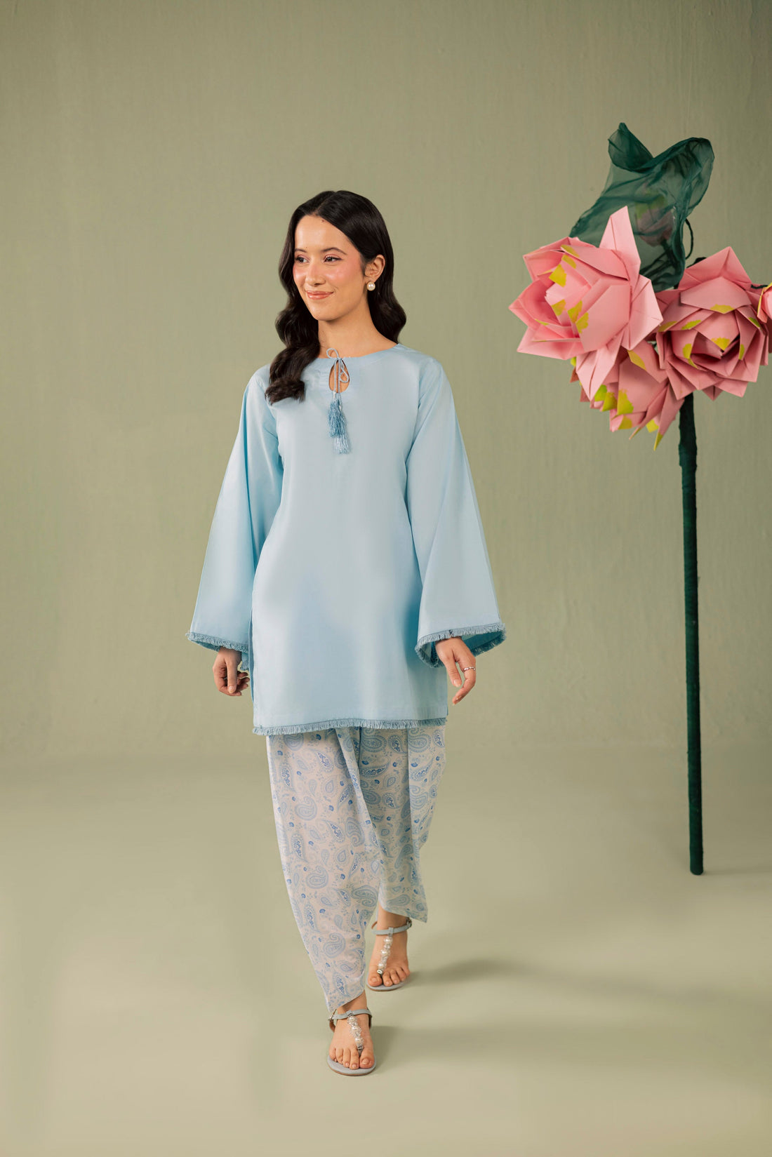 2PC Printed Solid Shalwar Kameez - AZ04