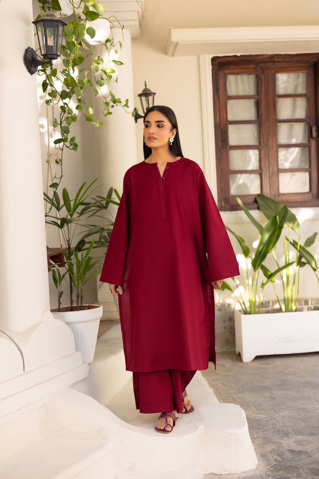 2 PC Lawn Solid PSK 01 - Maroon