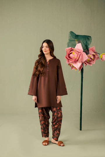 2PC Printed Solid Shalwar Kameez - AZ03