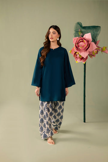 2PC Printed Solid Shalwar Kameez - AZ05