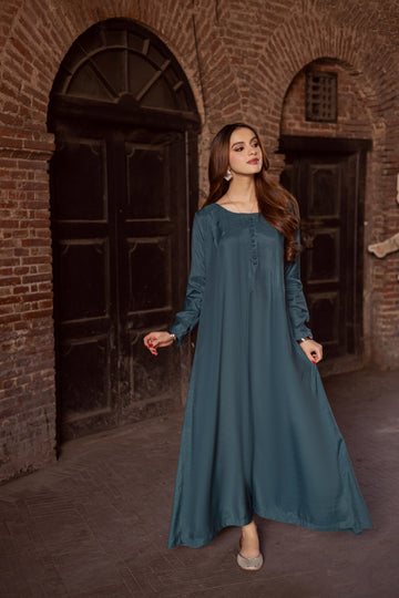 Raw Silk Frock-Teal