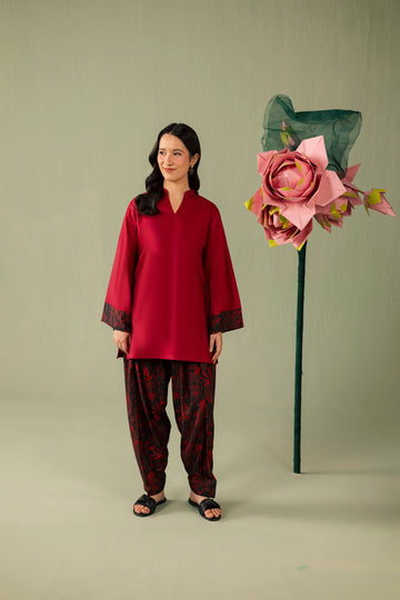 2PC Printed Solid Shalwar Kameez - AZ12