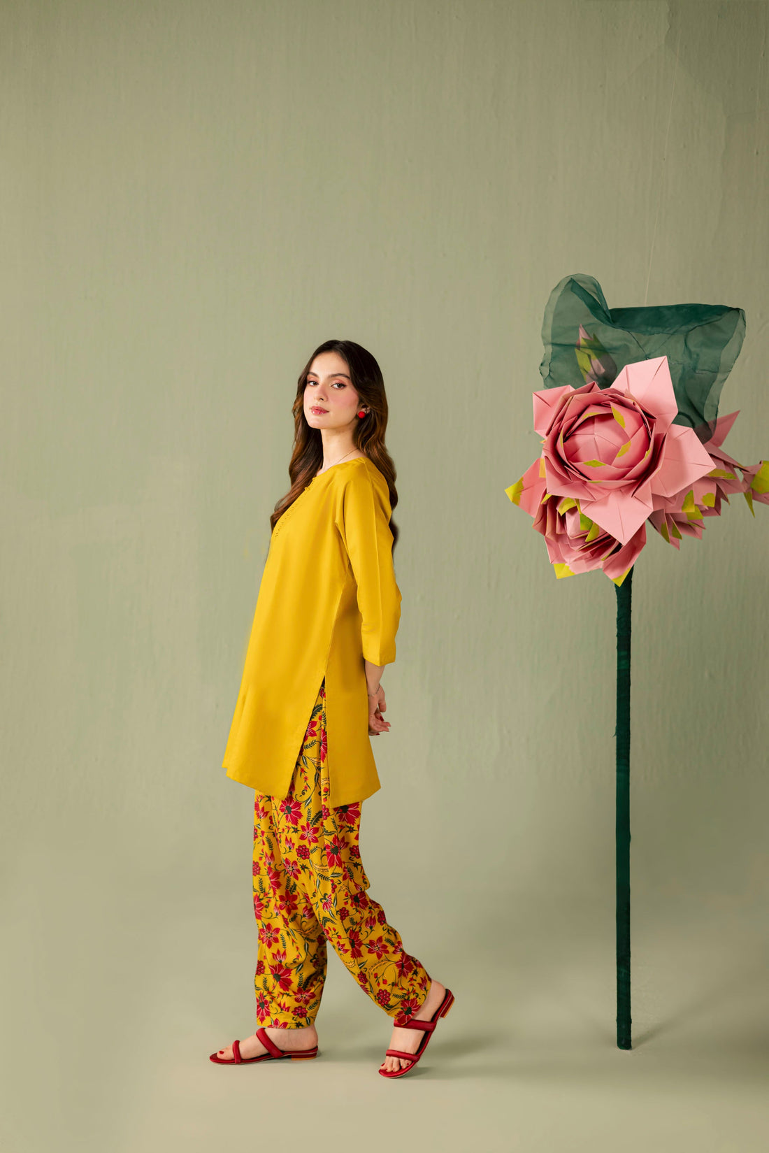 2PC Printed Solid Shalwar Kameez - AZ01