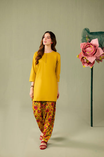 2PC Printed Solid Shalwar Kameez - AZ01