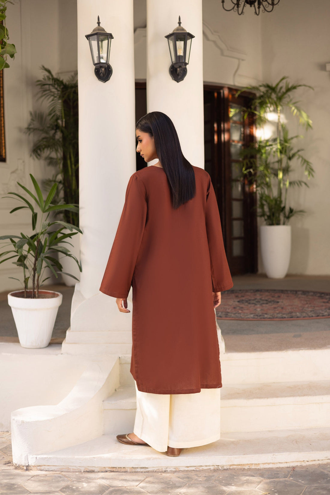 2 PC Lawn Solid CSK 02 - Chocolate Brown