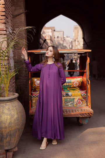 Raw Silk Frock-Purple