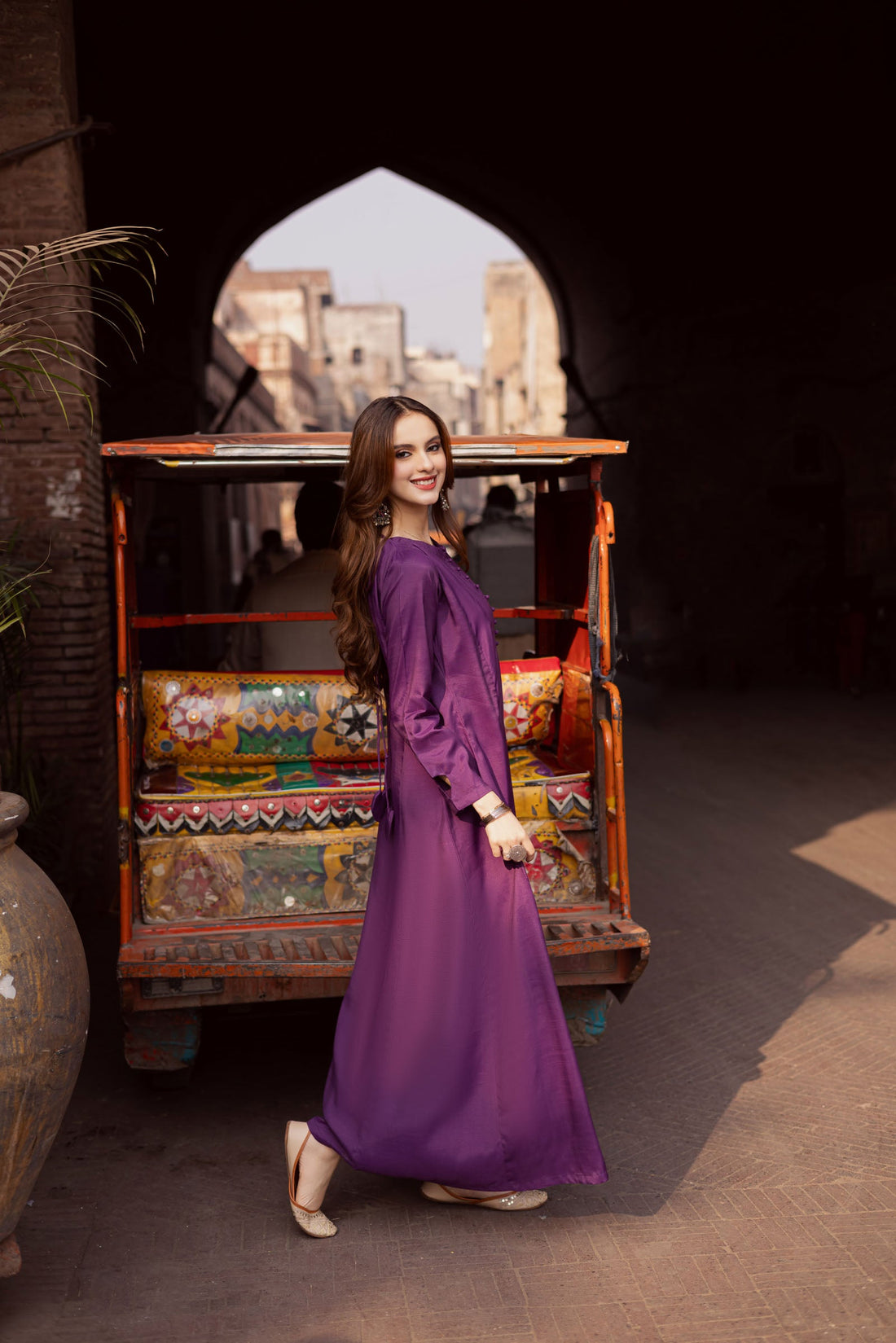 Raw Silk Frock-Purple