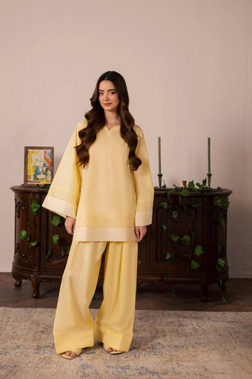 2PC Solid Colour Block Dress - 04 Butter Yellow