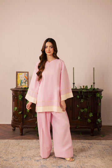 2PC Solid Colour Block Dress - 02 Powder Pink