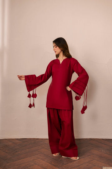 2PC Corset Dress - 01 Maroon