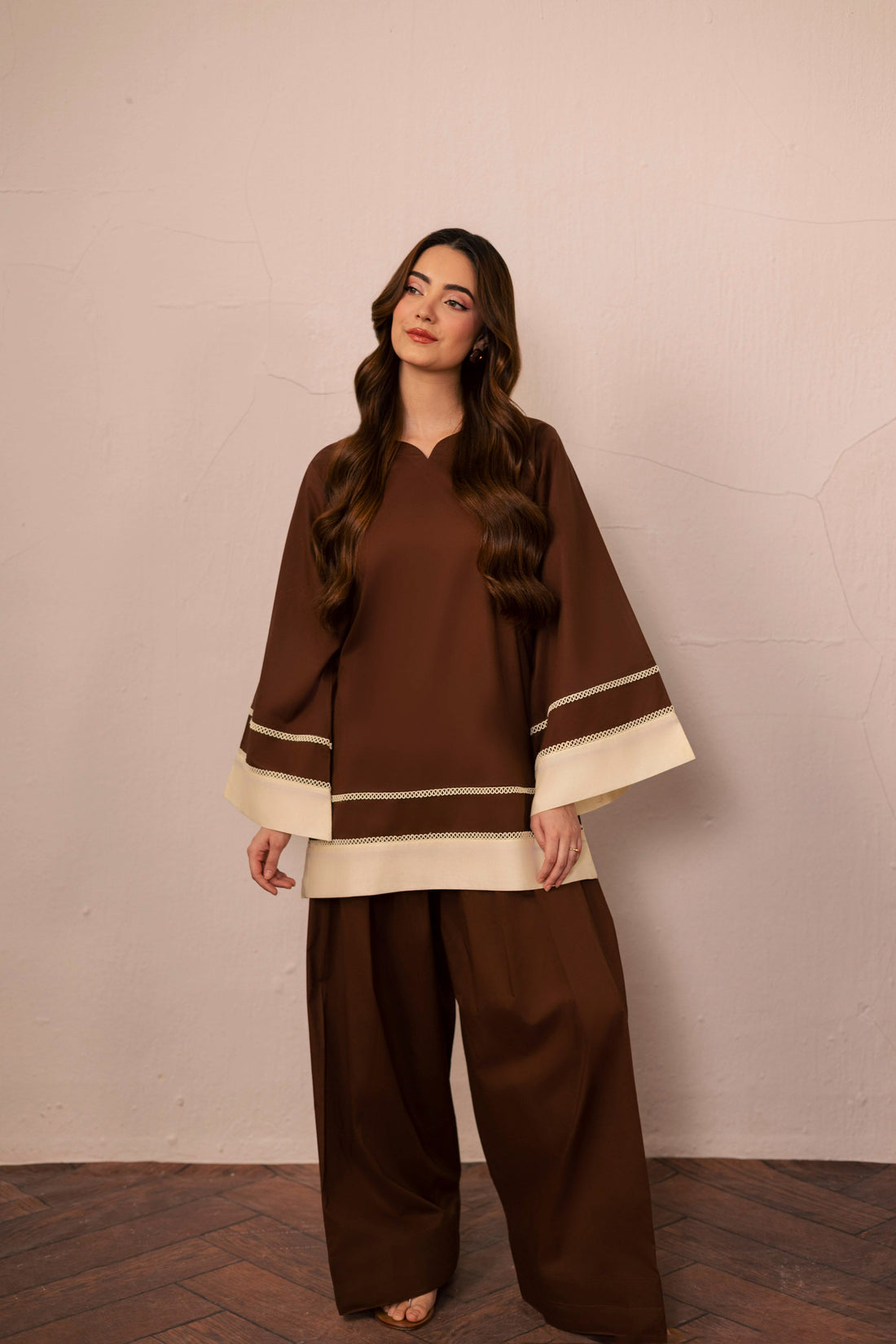 2PC Solid Colour Block Dress - 03 Dark Brown