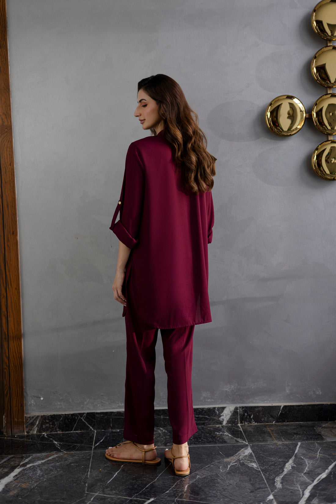 Solid 2PC Dress - SP-01 Wine