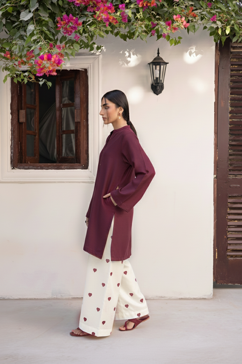 2PC Embroidered Lawn MSK 05- Dark Plum
