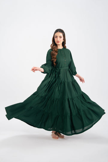 1PC Solid Maxi Dress - Emerald Green