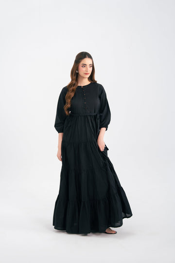 1PC Solid Maxi Dress - Black