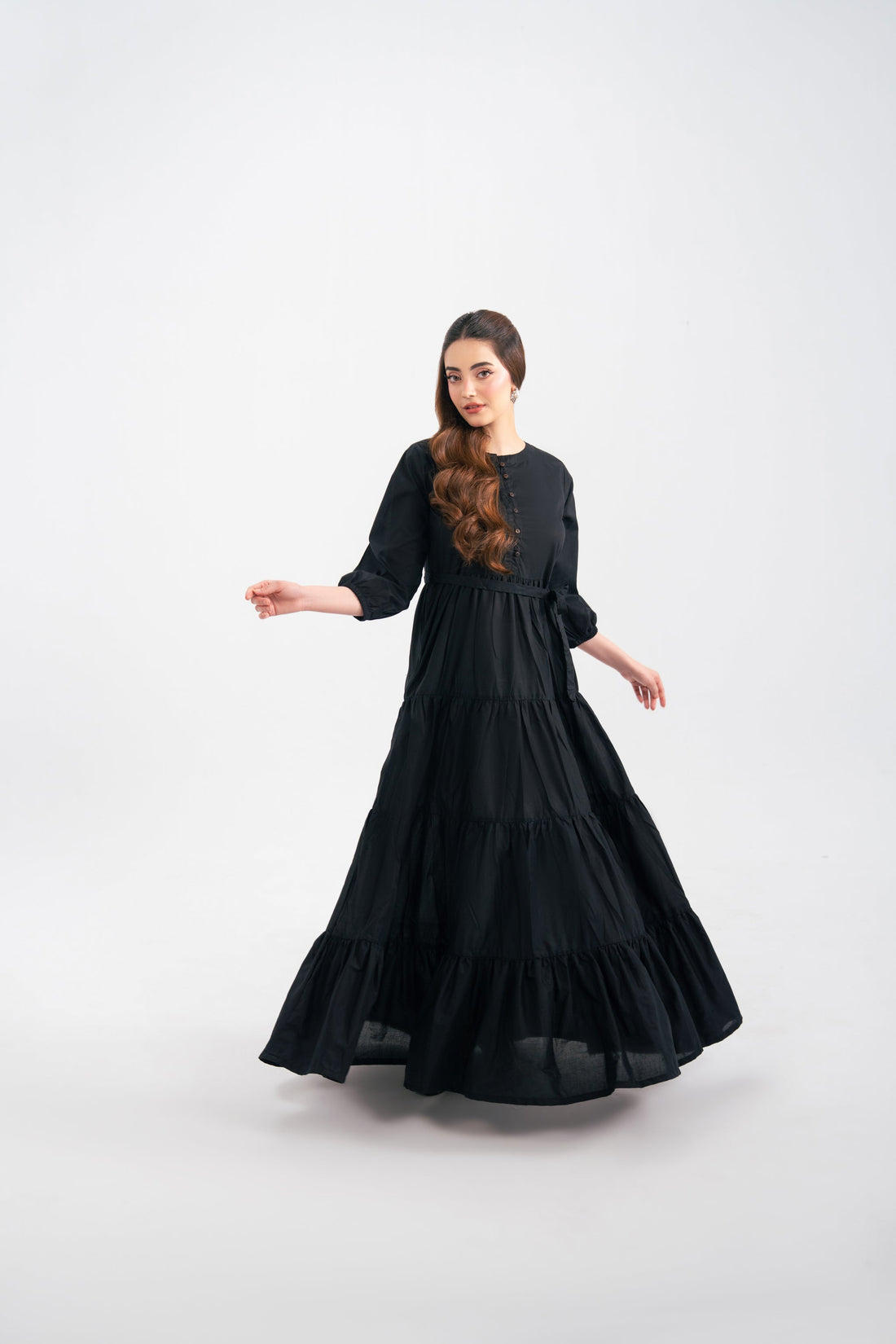 1PC Solid Maxi Dress - Black