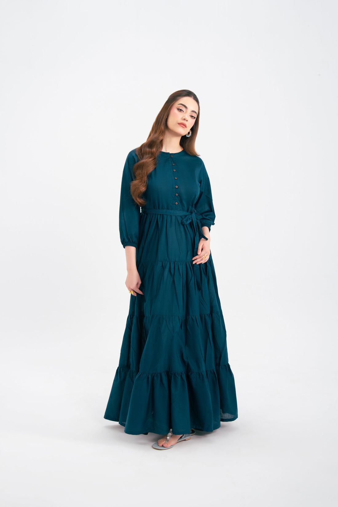 1PC Solid Maxi Dress - Teal