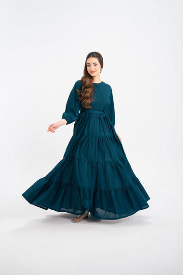 1PC Solid Maxi Dress - Teal
