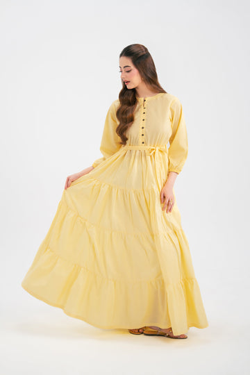 1PC Solid Maxi Dress - Butter Yellow