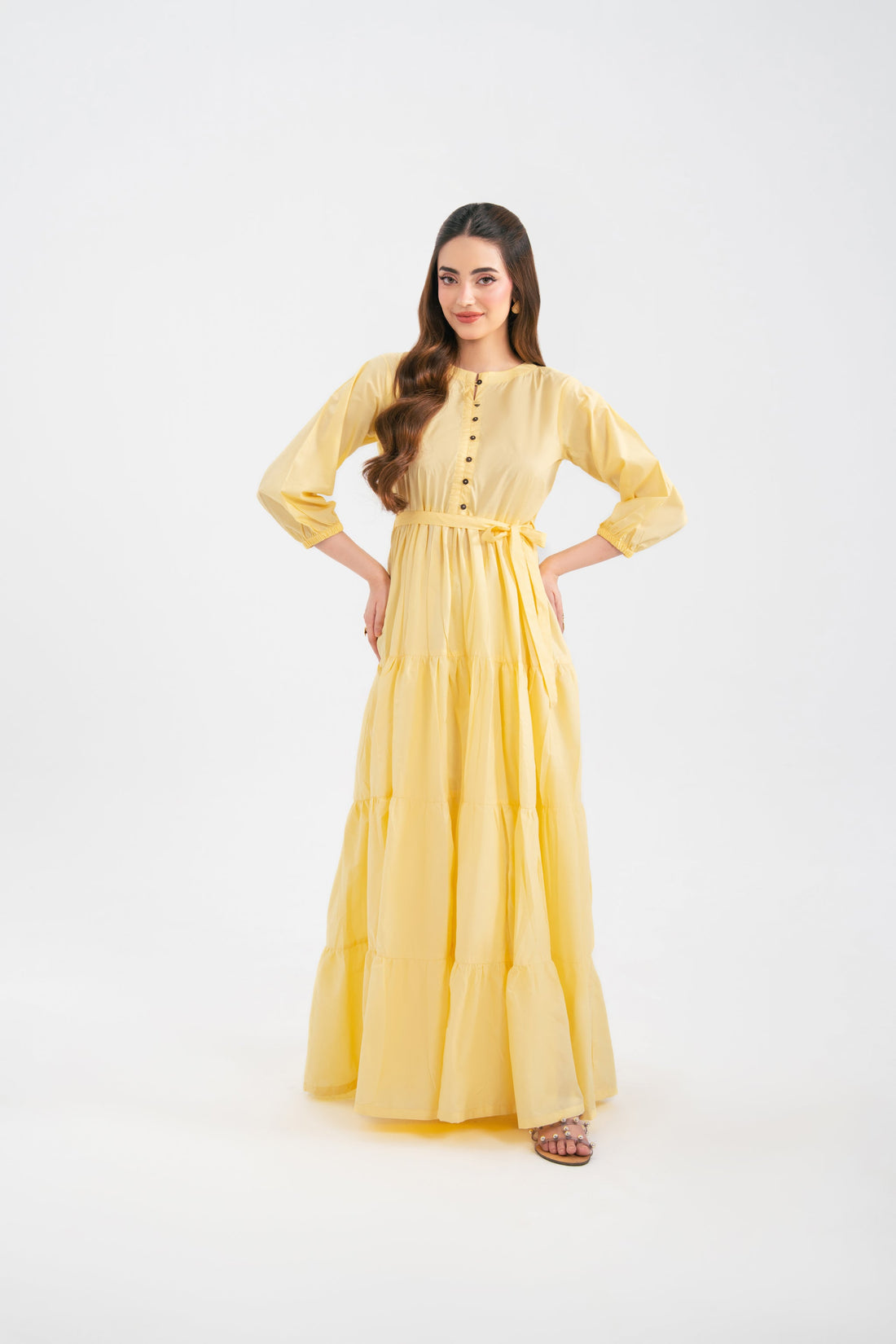 1PC Solid Maxi Dress - Butter Yellow