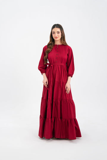 1PC Solid Maxi Dress - Maroon