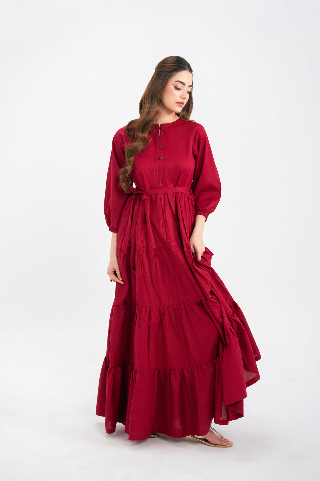 1PC Solid Maxi Dress - Maroon
