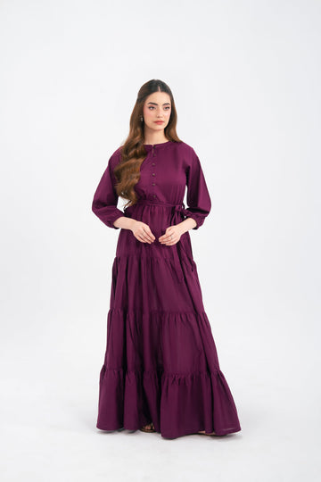 1PC Solid Maxi Dress - Dark Plum