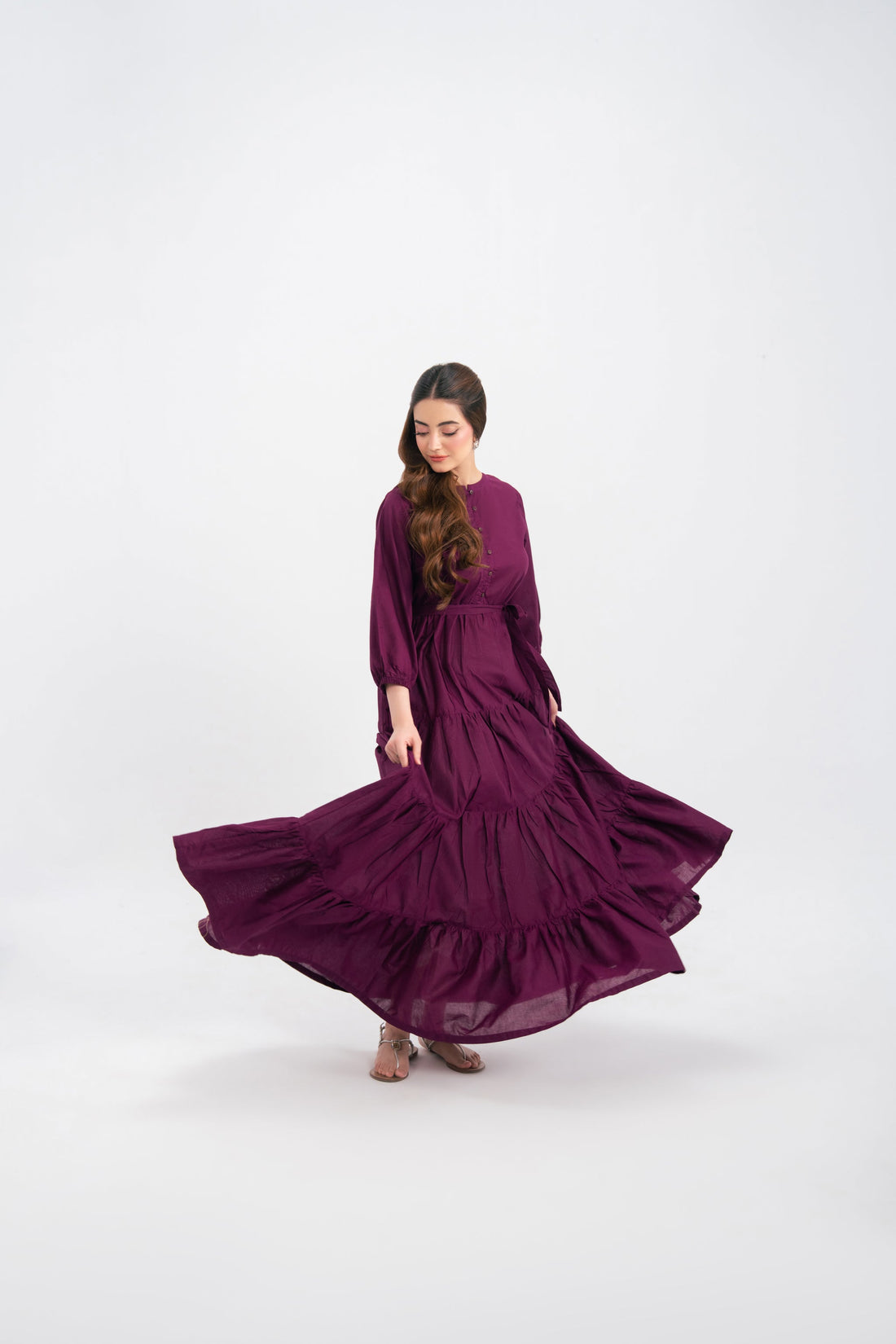 1PC Solid Maxi Dress - Dark Plum