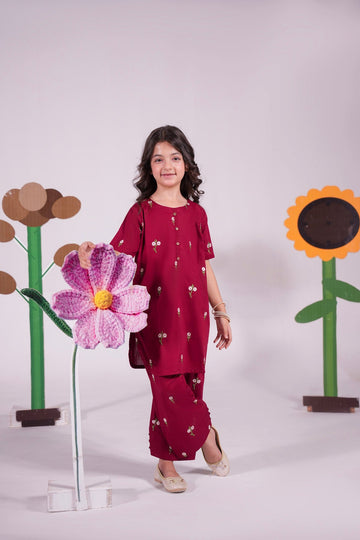 2PC Kids Embroidered Dress - MO4