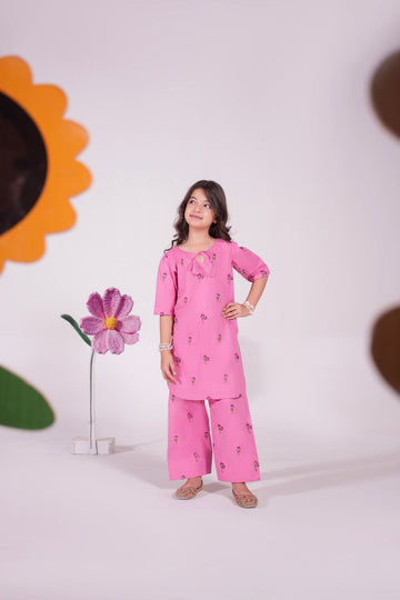 2PC Kids Embroidered Dress - PNK1