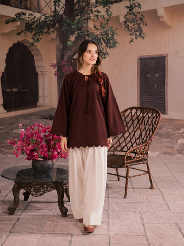1PC Scallop Kurti - 07 Dark Brown
