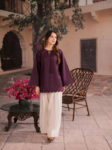1PC Scallop Kurti - 08 Dark Plum