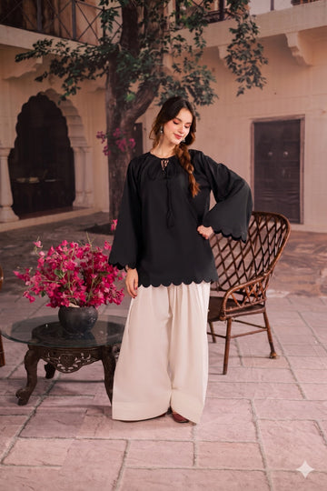 1PC Scallop Kurti - 05 Black