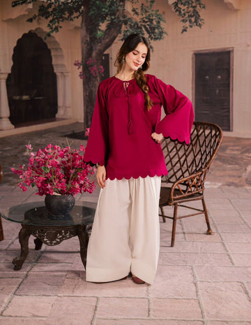 1PC Scallop Kurti - 01 Maroon