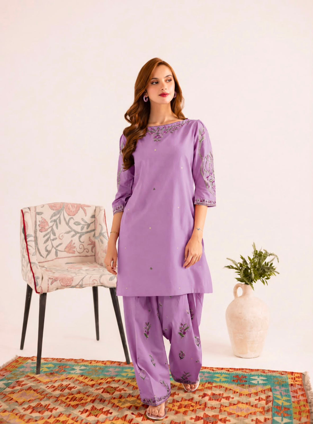 2PC Summer Embroidered Dress - 1338